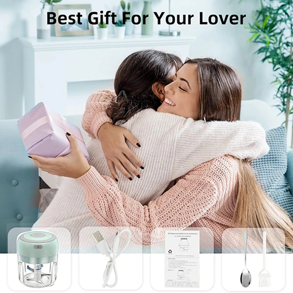 HomoriHome™ Mini Electric Food Chopper – Quick One-Tap Cutting & USB-Rechargeable Power