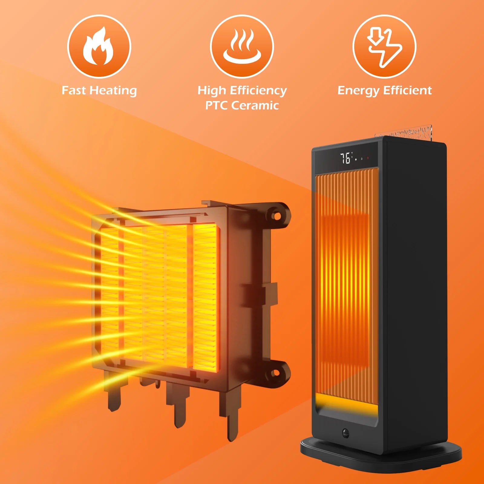 HomoriHome™ Electric Space Heater – Fast Heat Output & 3D Fireplace Glow