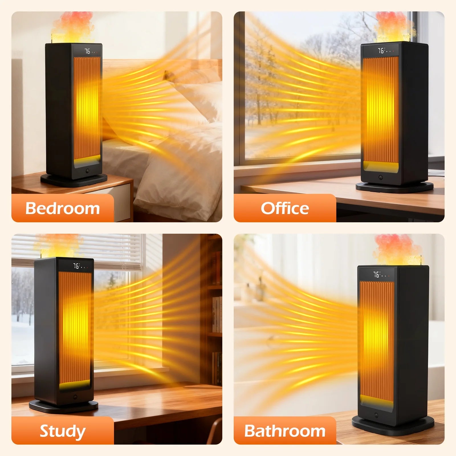 HomoriHome™ Electric Space Heater – Fast Heat Output & 3D Fireplace Glow
