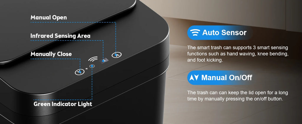 HomoriHome™ Smart Motion-Sensor Trash Can – Touchless Lid & Waterproof Design