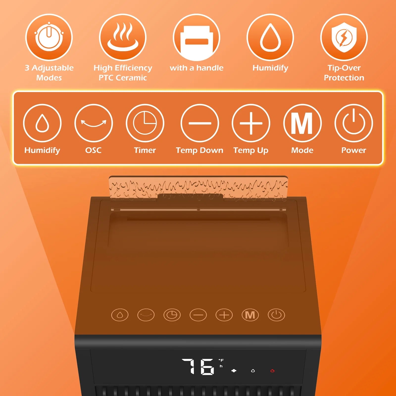 HomoriHome™ Electric Space Heater – Fast Heat Output & 3D Fireplace Glow