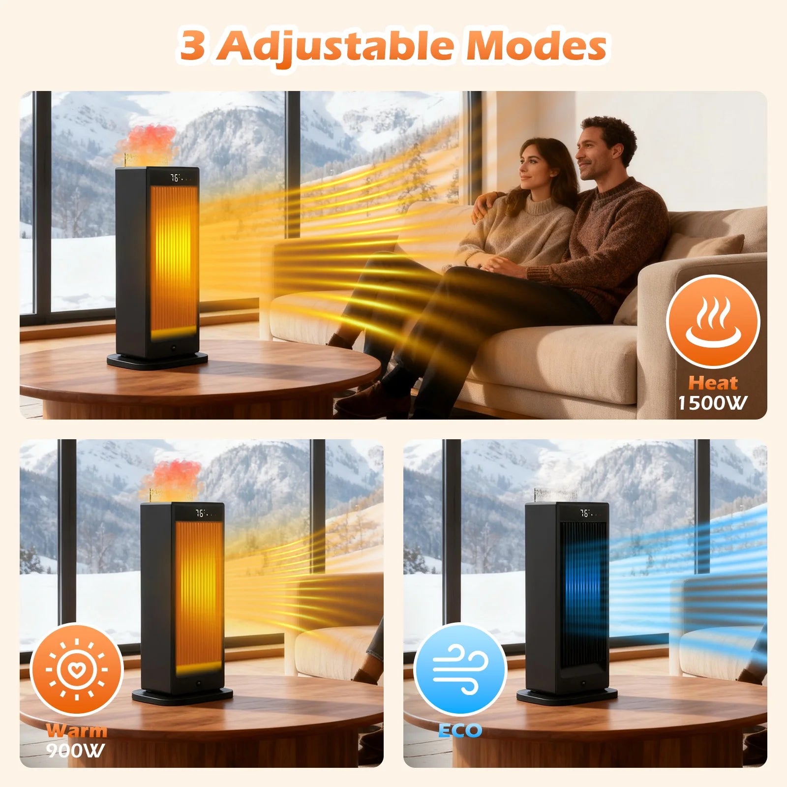 HomoriHome™ Electric Space Heater – Fast Heat Output & 3D Fireplace Glow